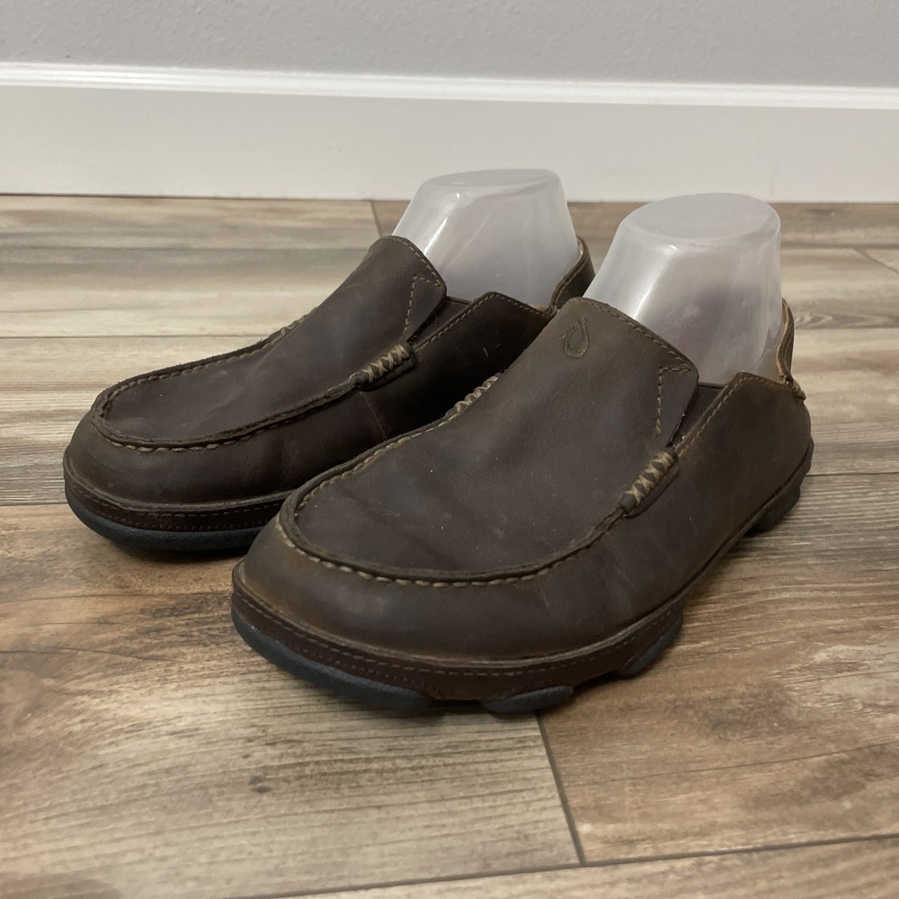 OluKai Moloa Mens 7 Dark Brown Leather Slip-On Low Top Casual Comfort‎ Loafers